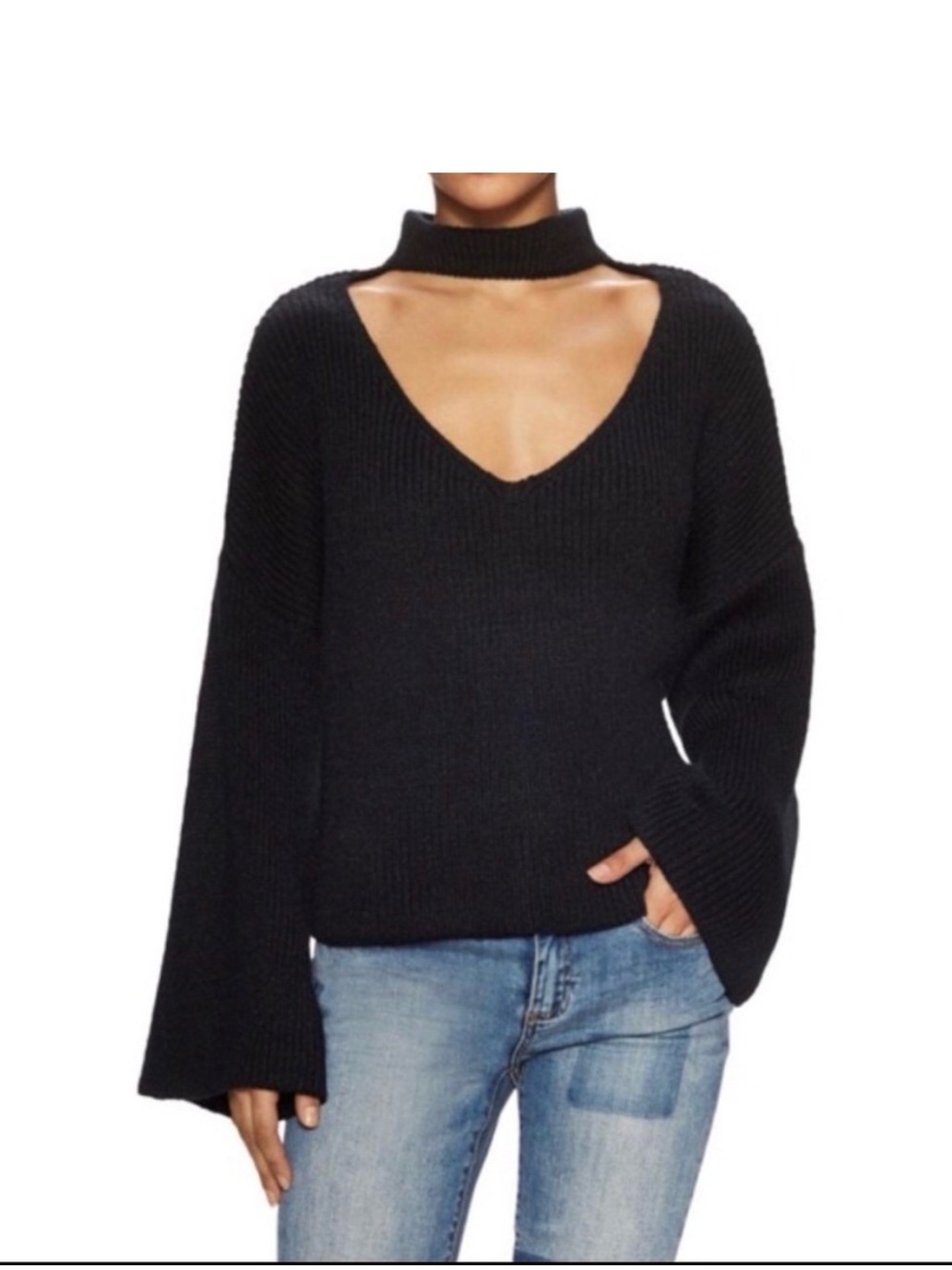 English Factory Black Choker V-Neck Sweater - Size Small